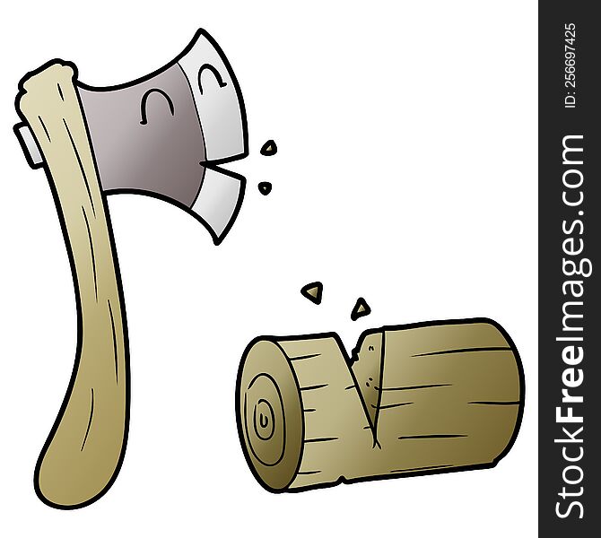 cartoon axe chopping wood. cartoon axe chopping wood