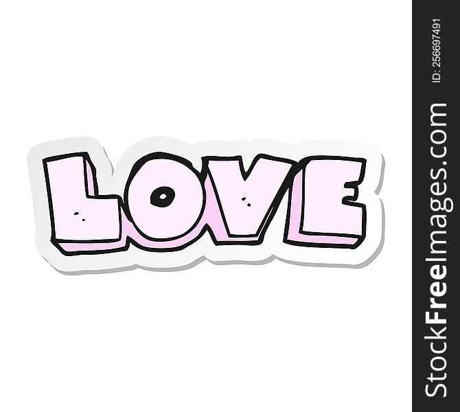 sticker of a cartoon word love