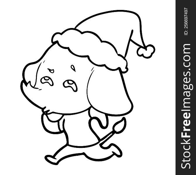 Line Drawing Of A Elephant Remembering Wearing Santa Hat