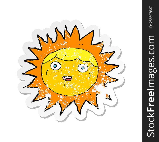 Retro Distressed Sticker Of A Sun Cartoon Character