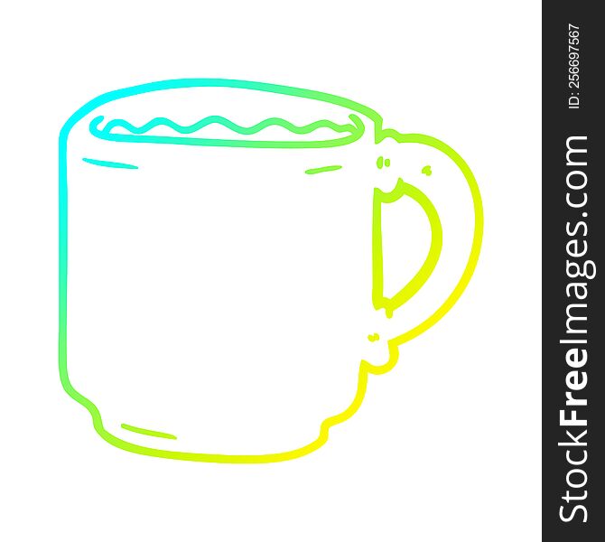 cold gradient line drawing of a cartoon coffee mug