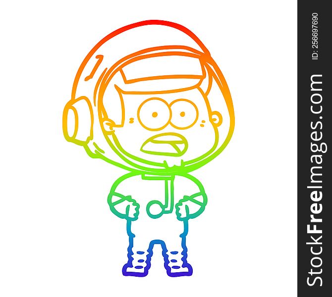 rainbow gradient line drawing of a cartoon surprised astronaut