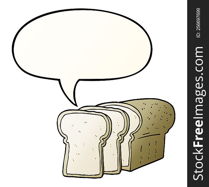 cartoon sliced bread with speech bubble in smooth gradient style