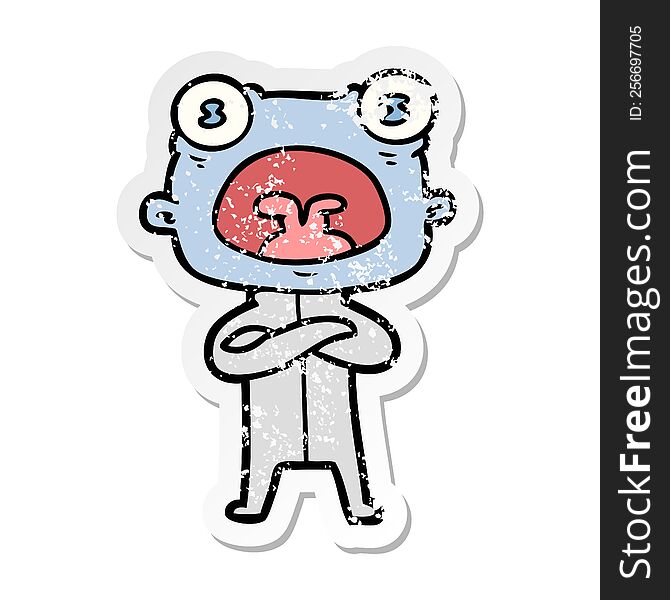 Distressed Sticker Of A Cartoon Weird Alien Communicating