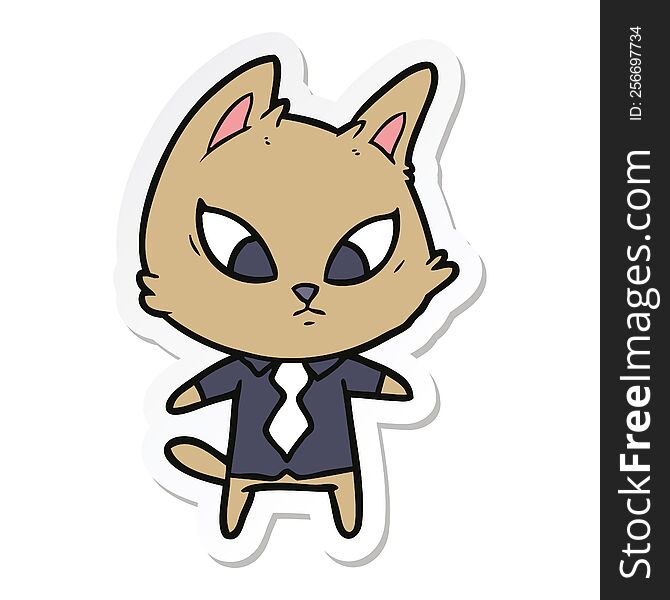 Sticker Of A Confused Cartoon Business Cat