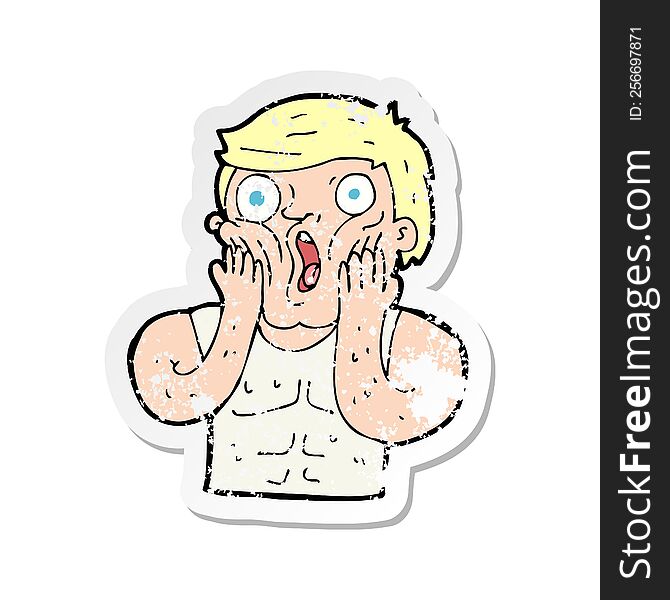 retro distressed sticker of a cartoon shocked gym man