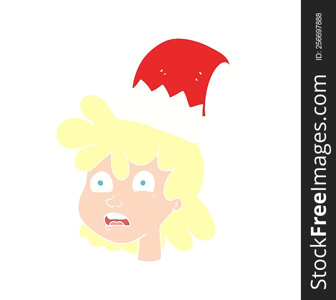 Flat Color Illustration Of A Cartoon Stressed Woman Wearing Santa Hat