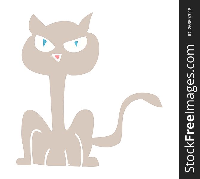 Flat Color Illustration Of A Cartoon Angry Cat