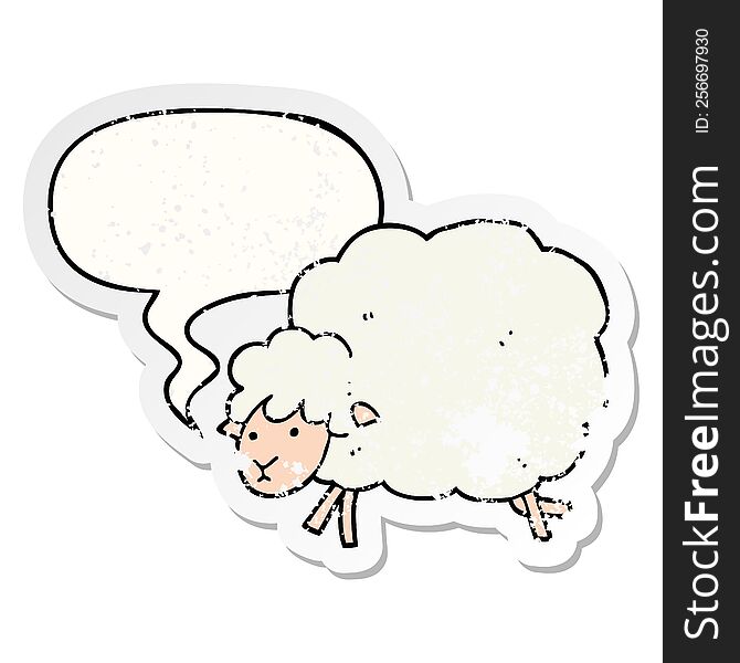 cartoon sheep with speech bubble distressed distressed old sticker. cartoon sheep with speech bubble distressed distressed old sticker