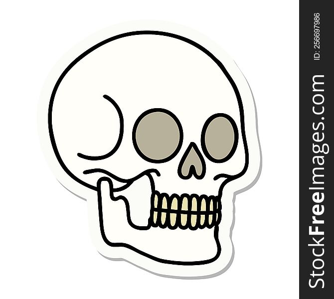 sticker of tattoo in traditional style of a skull. sticker of tattoo in traditional style of a skull