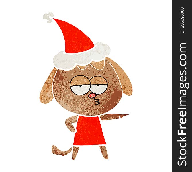 Retro Cartoon Of A Bored Dog Wearing Santa Hat