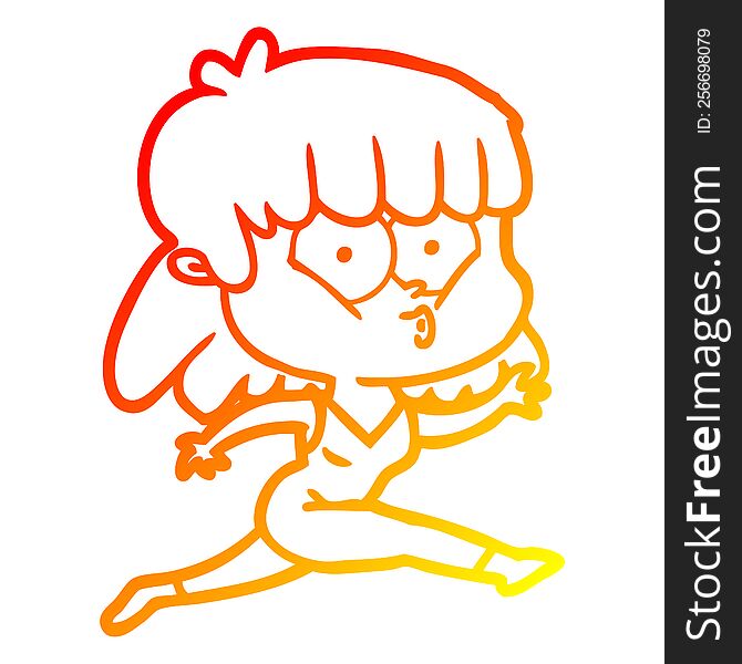 warm gradient line drawing of a cartoon woman running