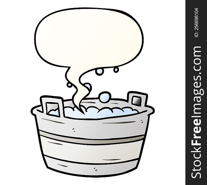 Cartoon Old Tin Bath Full Of Water And Speech Bubble In Smooth Gradient Style