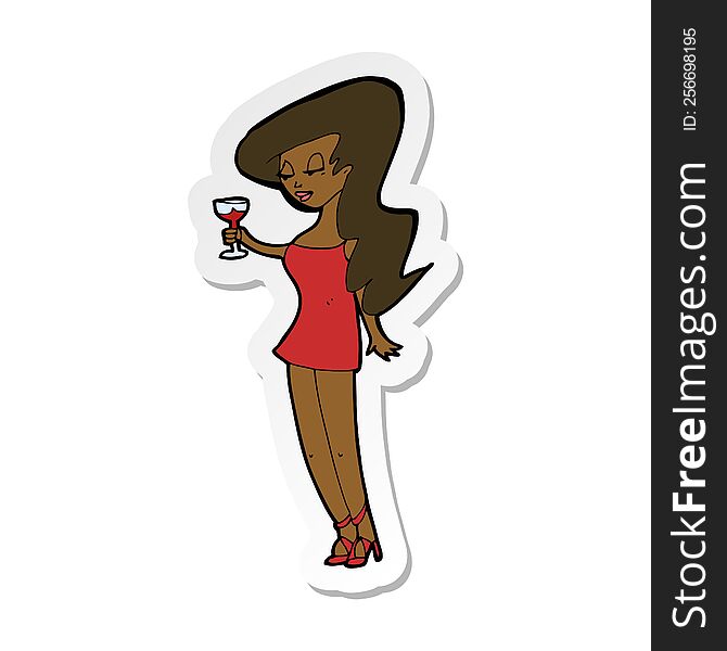 sticker of a cartoon woman at party
