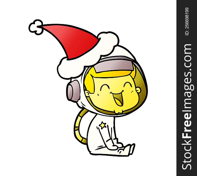 happy hand drawn gradient cartoon of a astronaut wearing santa hat. happy hand drawn gradient cartoon of a astronaut wearing santa hat