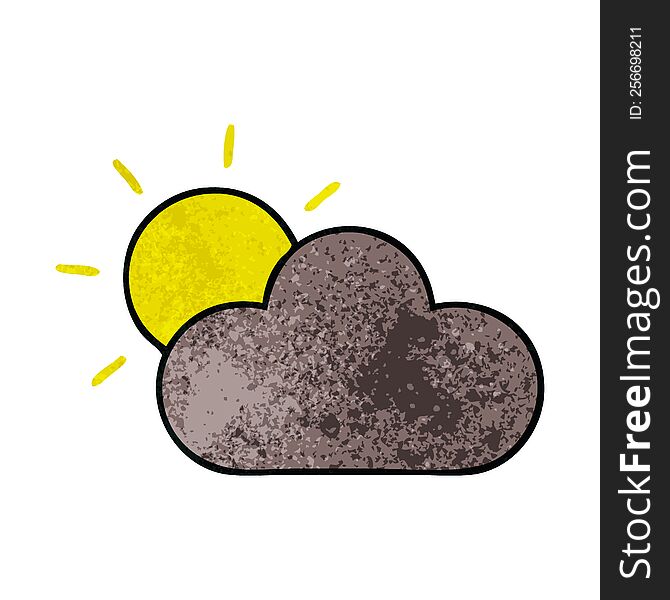 Retro Grunge Texture Cartoon Sun And Storm Cloud