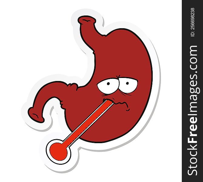 sticker of a cartoon upset stomach