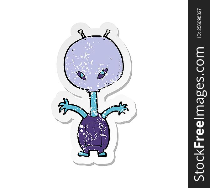 retro distressed sticker of a cartoon space alien