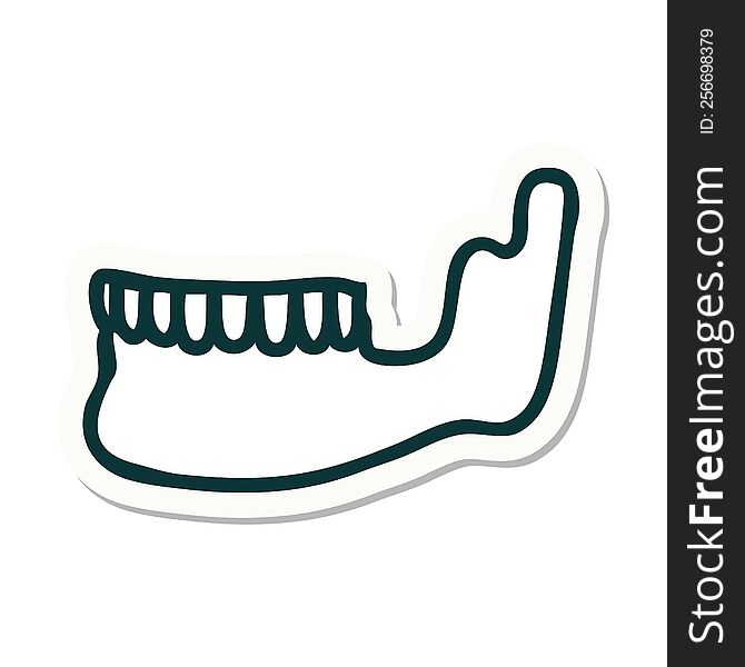 sticker of tattoo in traditional style of a skeleton jaw. sticker of tattoo in traditional style of a skeleton jaw