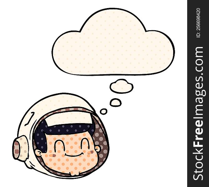 cartoon astronaut face with thought bubble in comic book style