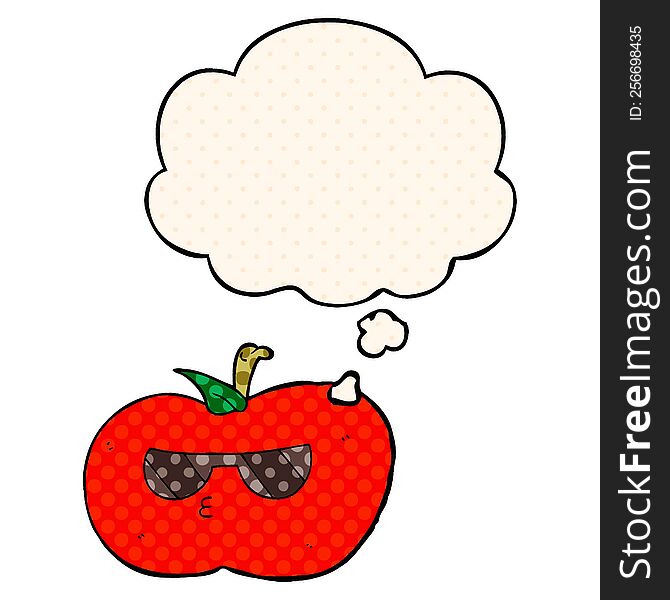 Cartoon Cool Apple And Thought Bubble In Comic Book Style