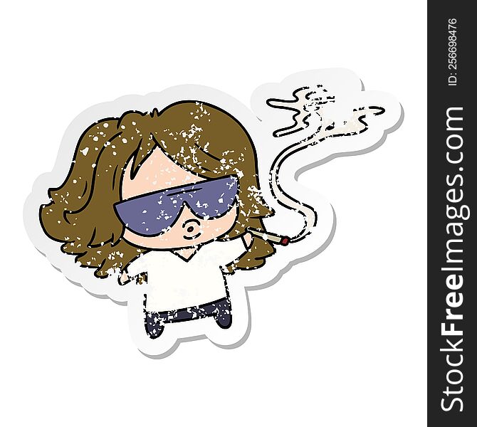 Distressed Sticker Cartoon Cute Kawaii Smoking A Joint
