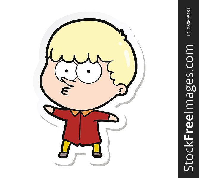 sticker of a cartoon curious boy