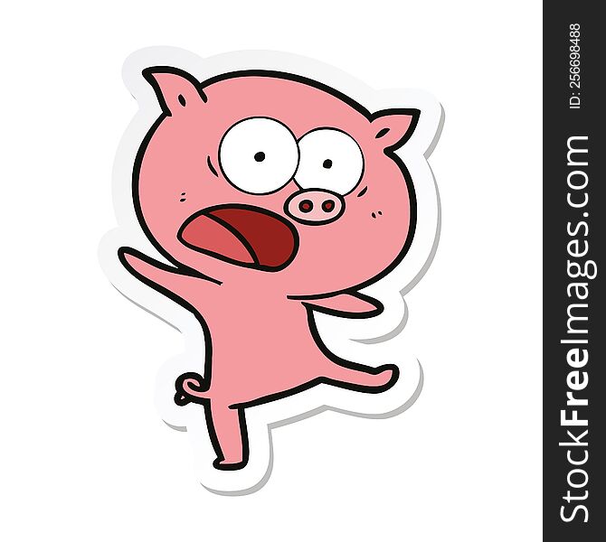 sticker of a cartoon pig shouting