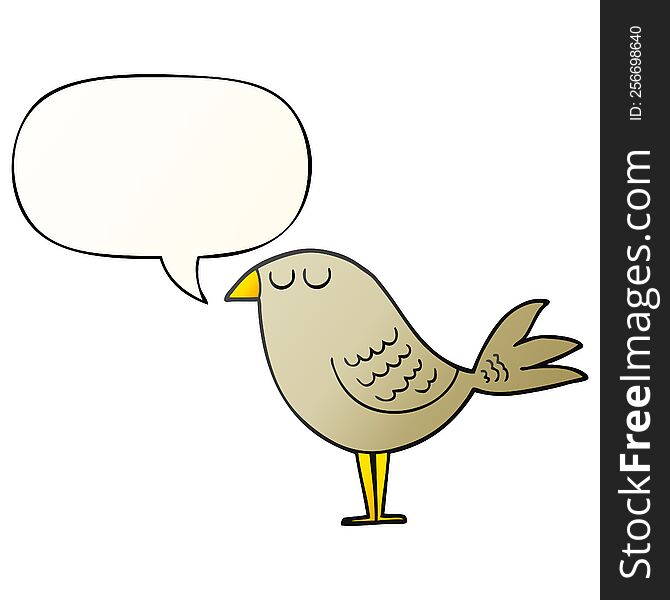 cartoon bird with speech bubble in smooth gradient style