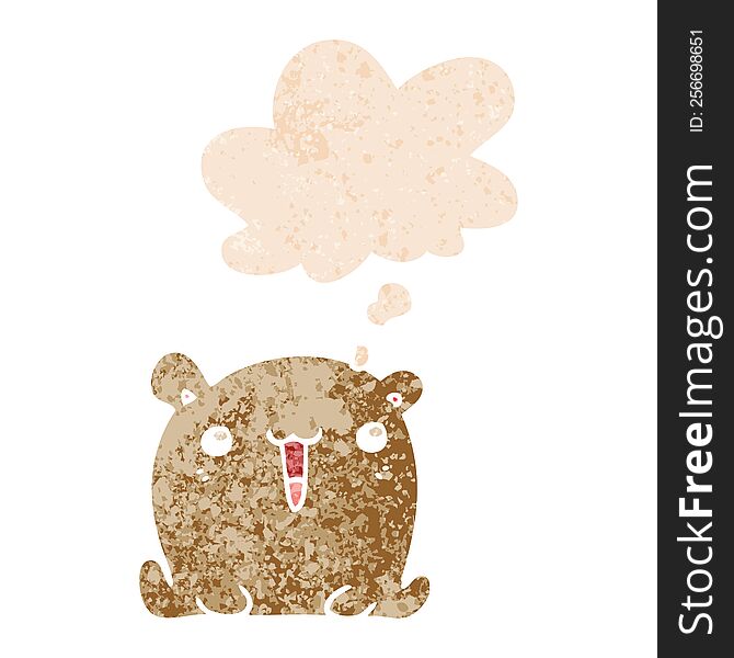 cute cartoon bear with thought bubble in grunge distressed retro textured style. cute cartoon bear with thought bubble in grunge distressed retro textured style