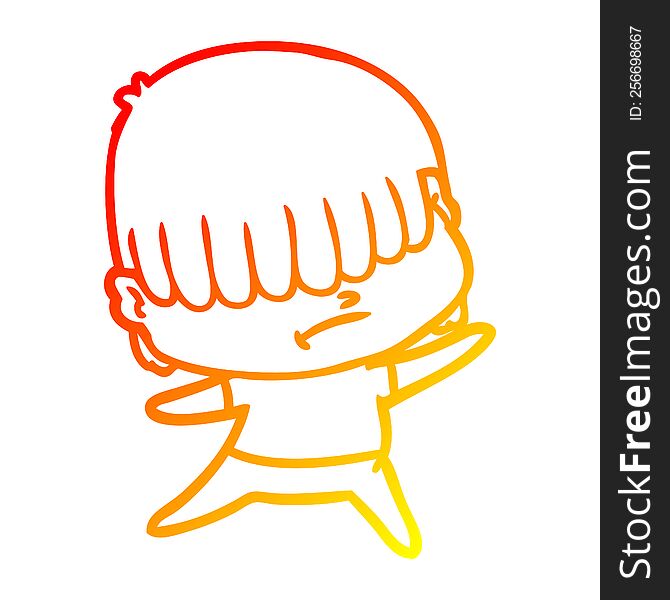 warm gradient line drawing of a cartoon boy with untidy hair