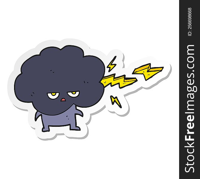 Sticker Of A Cartoon Raincloud Character Shooting Lightning