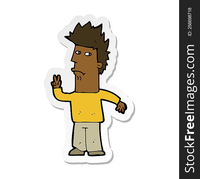 Sticker Of A Cartoon Man Giving Peace Sign