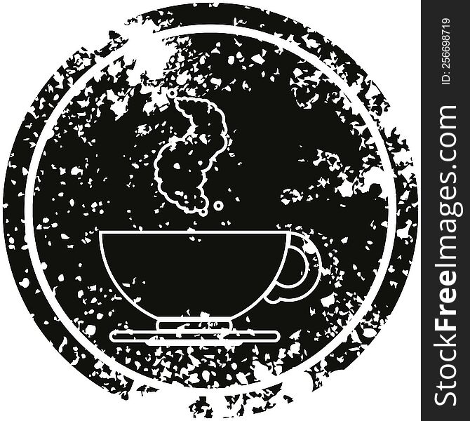 hot cup of coffee circular distressed symbol. hot cup of coffee circular distressed symbol