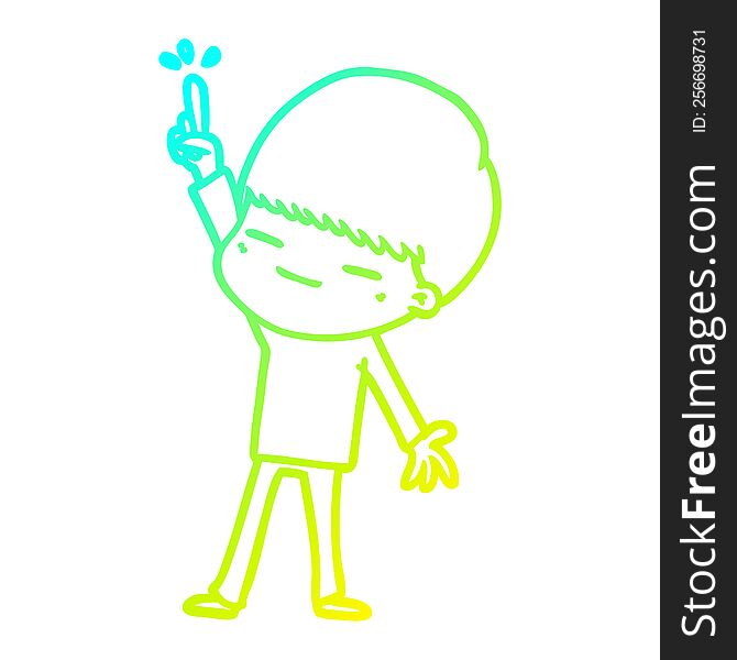 cold gradient line drawing of a cartoon smug boy