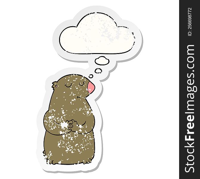 Cute Cartoon Bear And Thought Bubble As A Distressed Worn Sticker