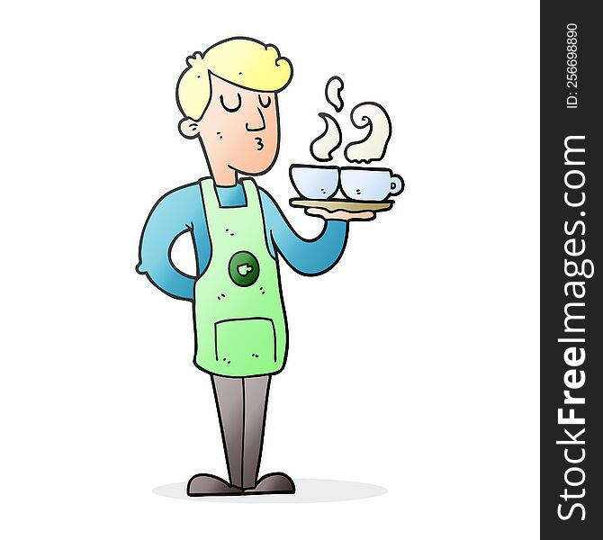 Cartoon Barista Serving Coffee