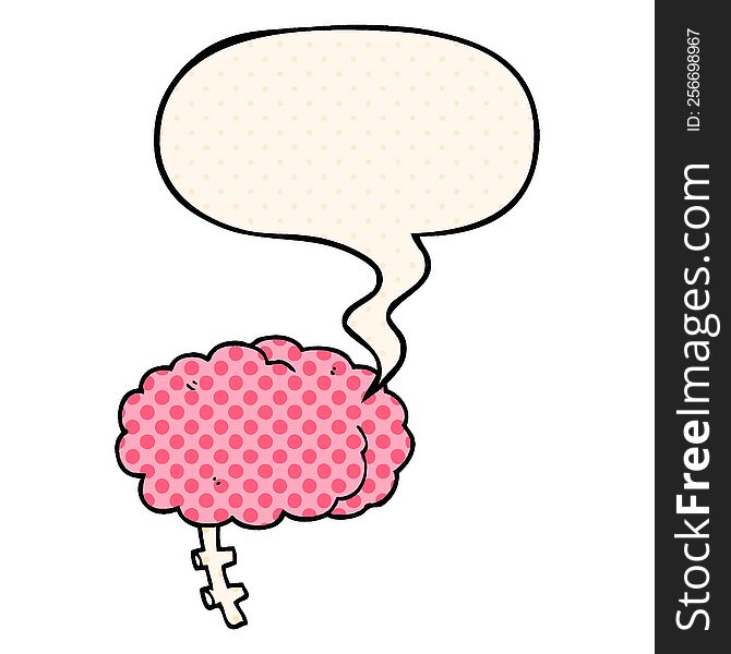 Cartoon Brain And Speech Bubble In Comic Book Style