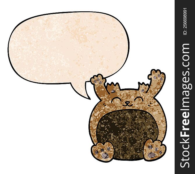 Cartoon Bear And Speech Bubble In Retro Texture Style