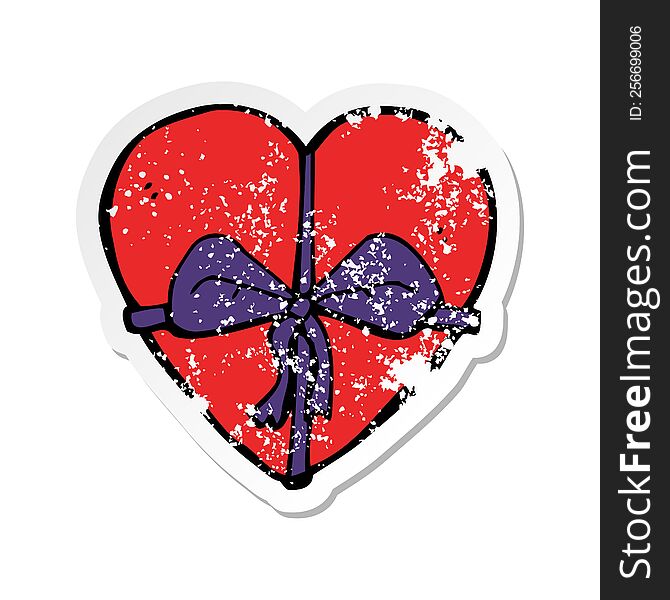 retro distressed sticker of a cartoon heart shaped present