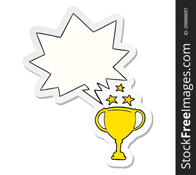 Cartoon Sports Trophy And Speech Bubble Sticker