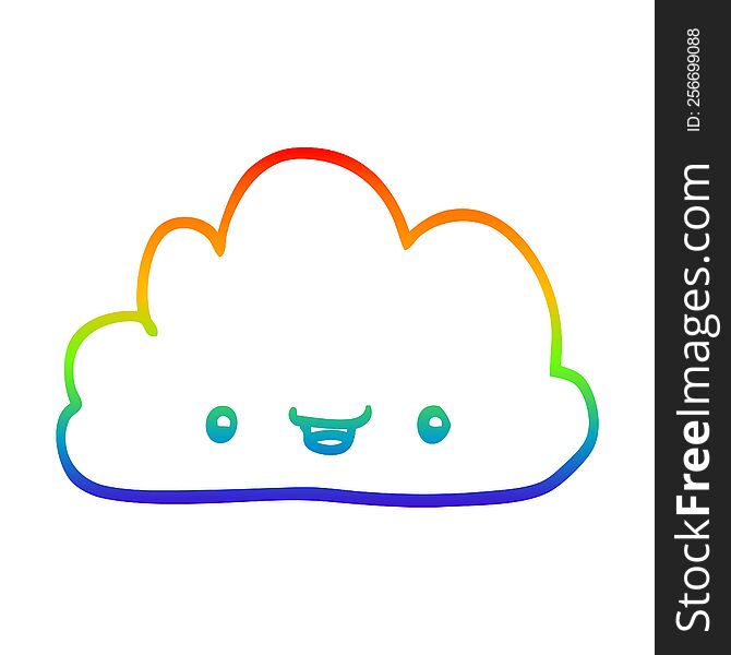 Rainbow Gradient Line Drawing Cartoon Tiny Happy Cloud