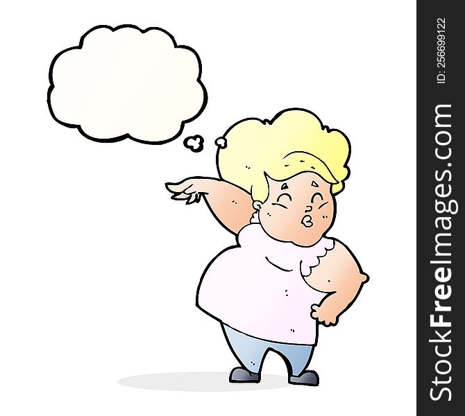 Cartoon Happy Overweight Lady With Thought Bubble