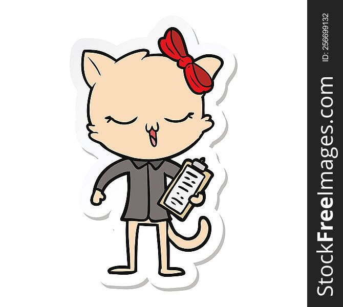 sticker of a cartoon cat with bow on head