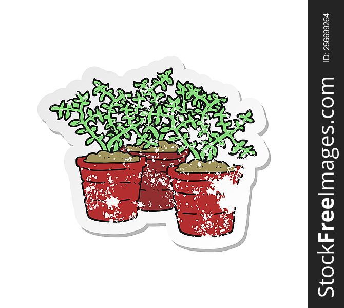 Retro Distressed Sticker Of A Cartoon Potted Plants