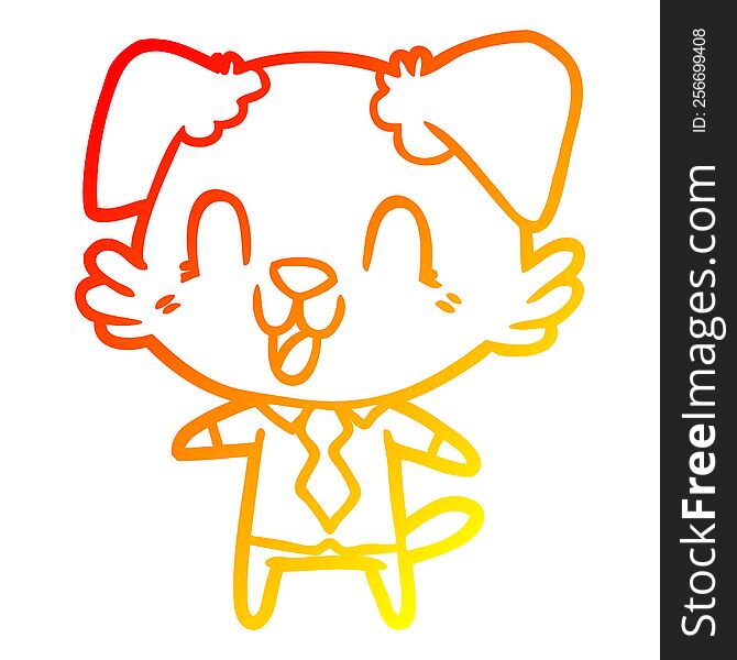 warm gradient line drawing of a laughing cartoon dog manager