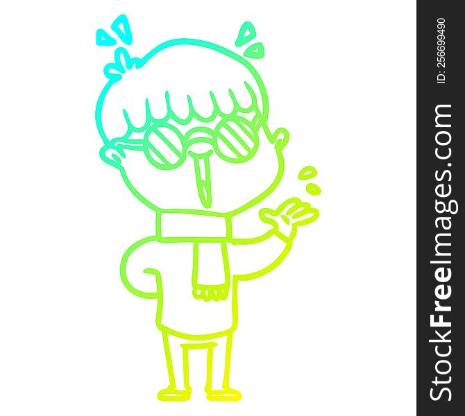 Cold Gradient Line Drawing Cartoon Boy Wearing Spectacles