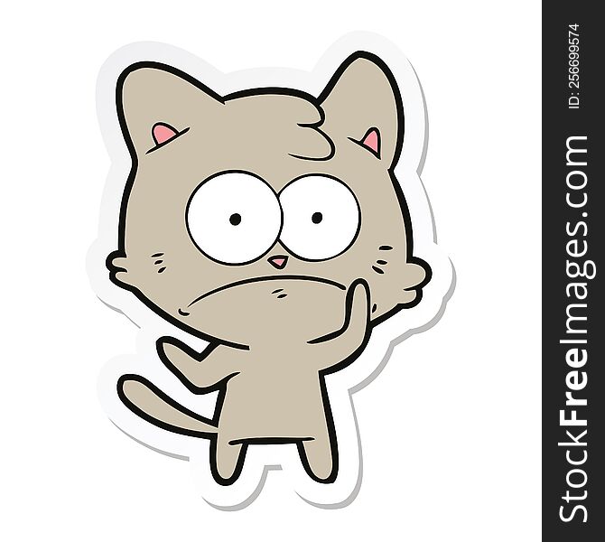 Sticker Of A Cartoon Nervous Cat