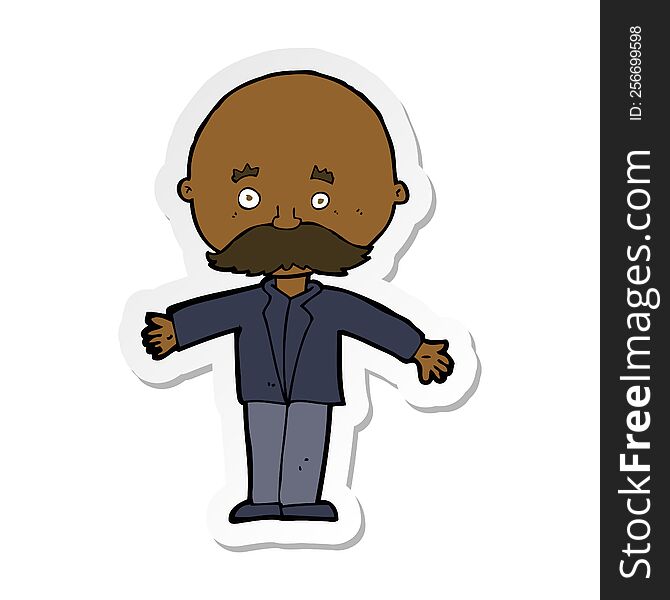 Sticker Of A Cartoon Bald Man With Open Arms