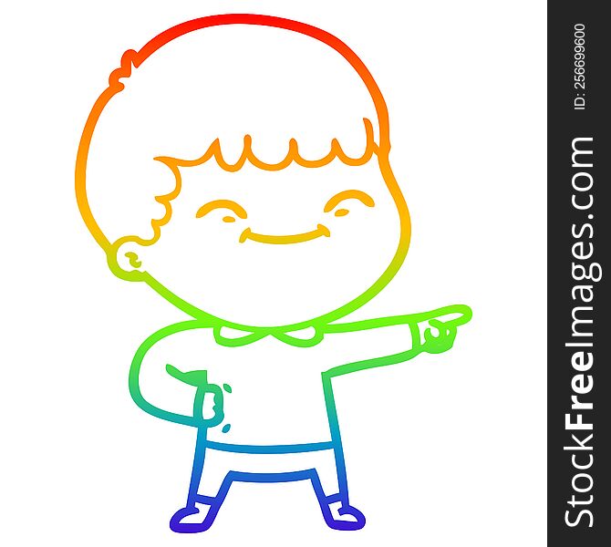 Rainbow Gradient Line Drawing Cartoon Happy Boy